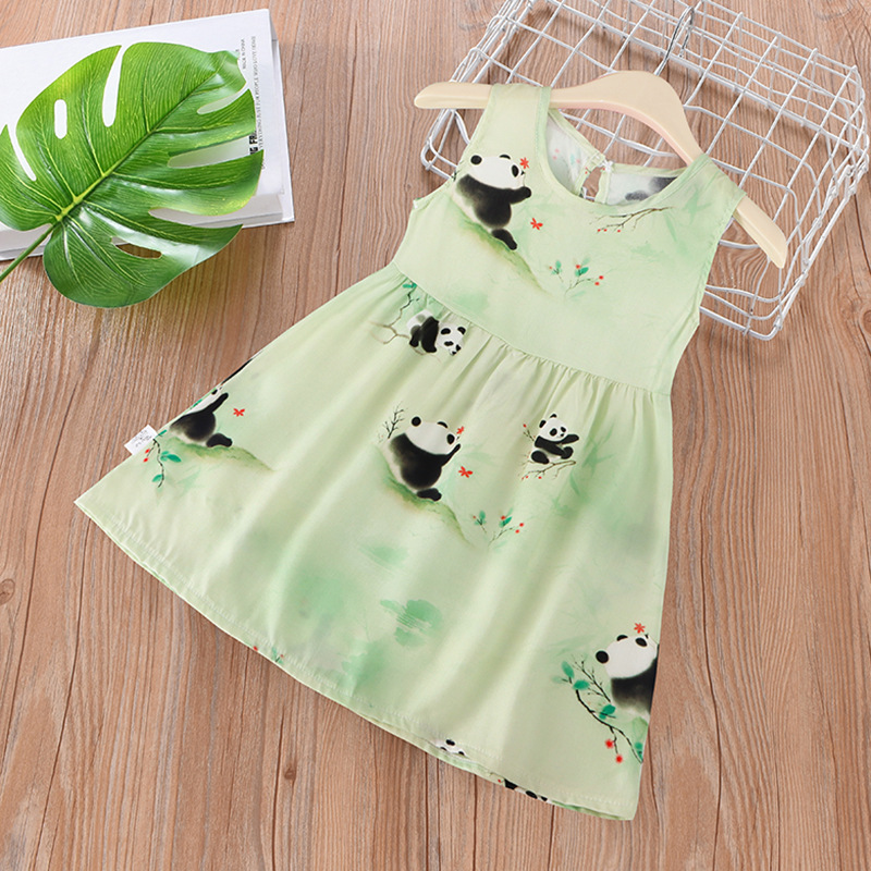 Vestido infantil verano niñas vestido de princesa floral falda de playa 2025 verano nuevo estilo falda de chaleco de tirantes de seda de algodón