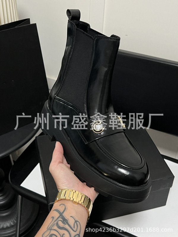 2025冬季新款小香风字母扣厚底短靴女弹力显瘦粗跟切尔西靴外贸|undefined