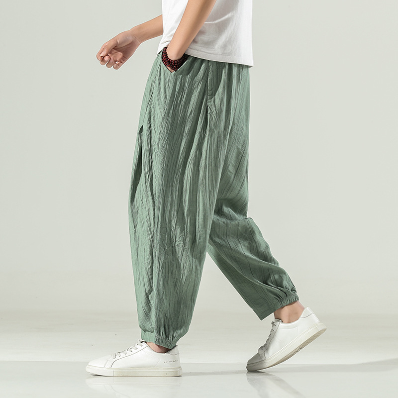 Spring and Summer 2023 Thin Chinese Style Men's Fashionable Ice Silk Bloomers Japanese Style Retro Large Size Loose Harem Pants for Men
