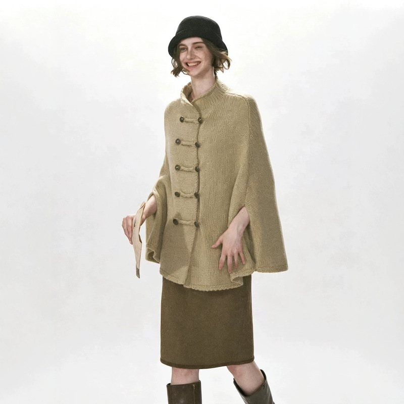 25 wool blend Icelandic wool cape, loose-knit oversized sweater, autumn top