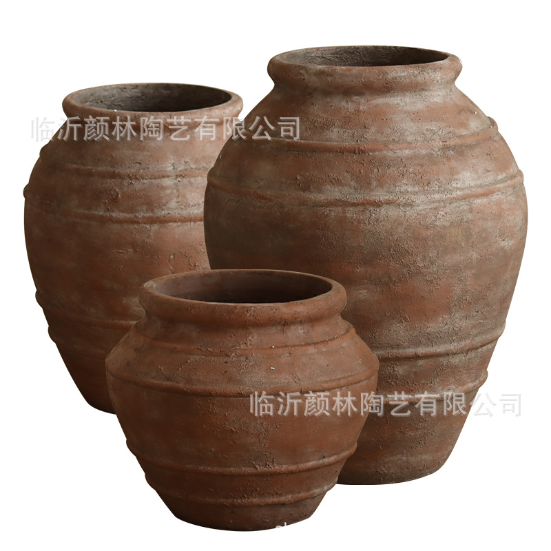 Retro de cerámica roja de cemento maceta de flores de viento tranquilo decoración de alojamiento ornamentos antiguos gran tanque sala de estar hotel gran maceta de plantación