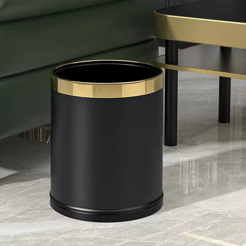 High-End Hotel Round Plastic Trash Can Guest Room Bathroom Hotel Commercial Office Kitchen Double-Layer Storage Bucket