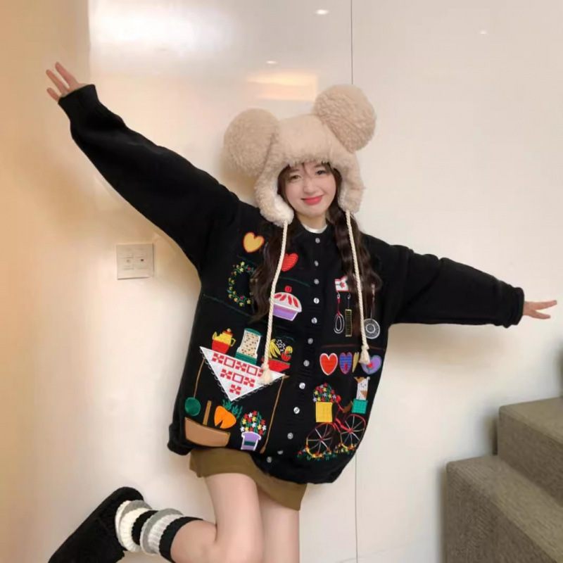 重工刺绣针织开衫外套女2025新款春季高级感日系慵懒复古毛衣上衣|undefined