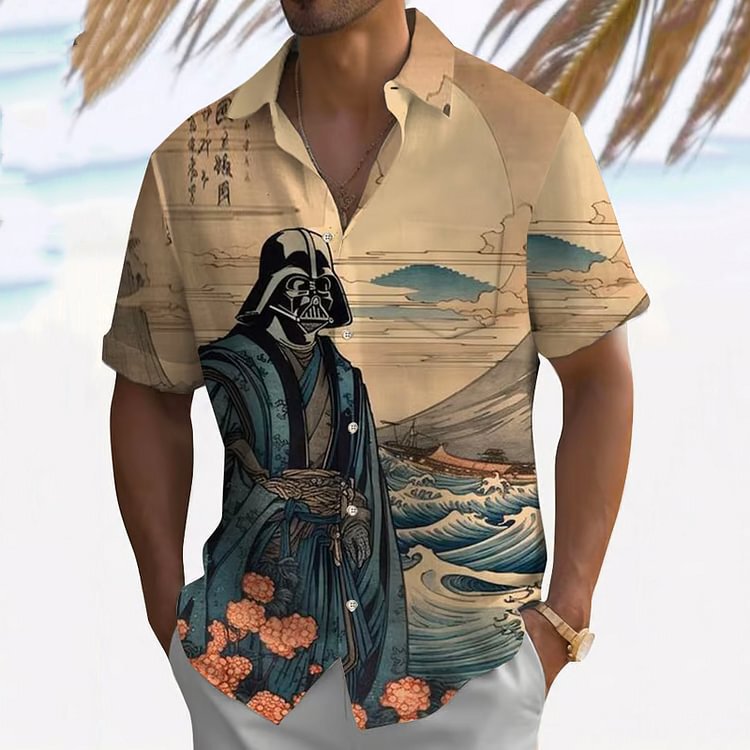 Independent station new cross-border men's Hawaiian short sleeve shirt four-sided 3D digital printing shirt source factory