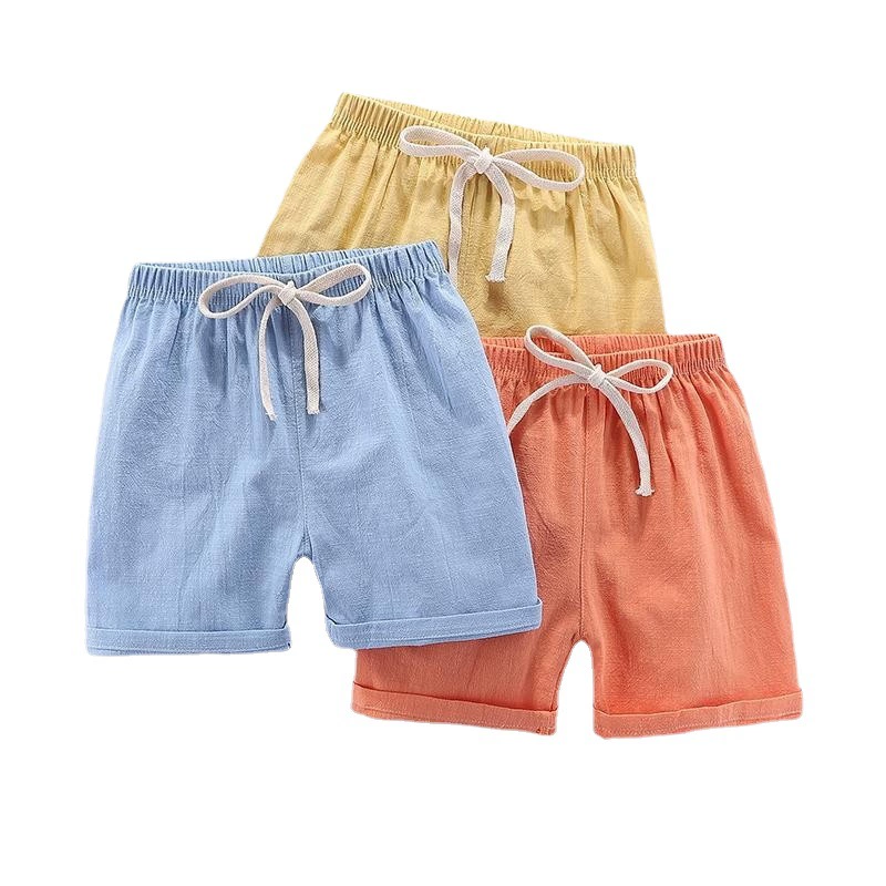 Children's Thin Cotton-Linen Shorts, Boys Beach Trousers, Lightweight Summer (100–150 cm)
