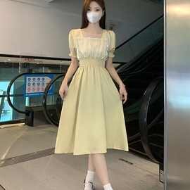 大码女装温柔风连衣裙女2025夏季胖妹妹显瘦遮肚子过膝长裙女装