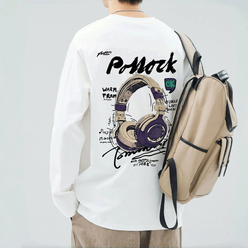 2025 Spring & Fall Long-Sleeved T-Shirt Men's Loose Thin Inner T-Shirt Trendyy Sports Versatile Printed Top Bottoming Shirt