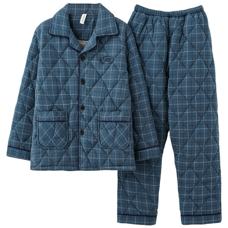 100% Cotton Thickened Pajamas Men's Winter Warm Three-Layer Quilted plus size Men's Home Clothes Autumn and Winter suit 100% Cotton Thickened Pajamas Men's Winter Warm Three-Layer Quilted plus size Men's Home Clothes Autumn and Winter suit