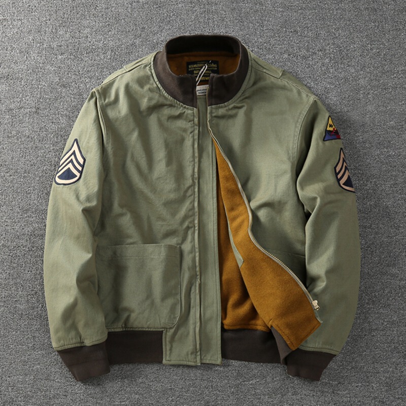 American Retro Military Style World War Ii Warm Fleece-Lined Tank Top with Badges Winter Thick Flight Jacket Trendy