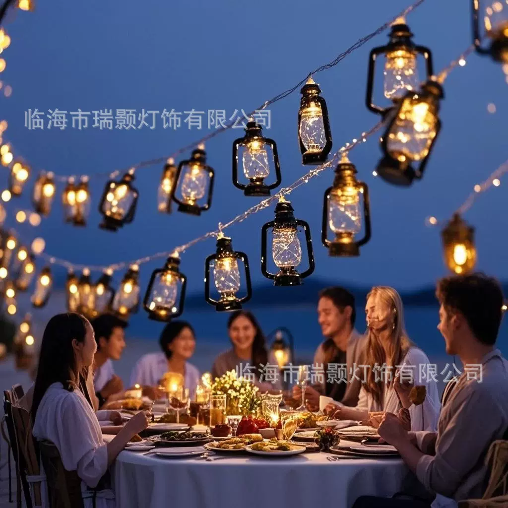 批发LED复古煤油瓶串灯万圣节圣诞装饰灯户外庭院露营布置小灯串