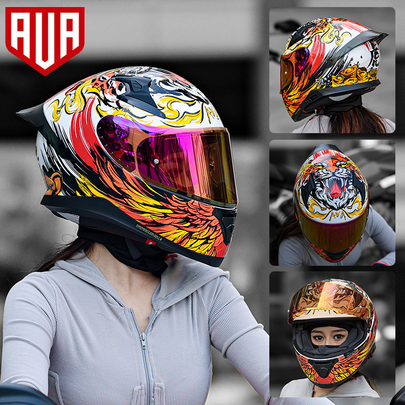 AVA glotón León casco de la motocicleta de los hombres de la motocicleta casco completo de las mujeres de doble lente Four Seasons Tiger Wings G318 liquidación