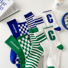 運動襪子女中筒襪棉ins網紅款綠色克萊因藍色春夏款男襪情侶潮襪