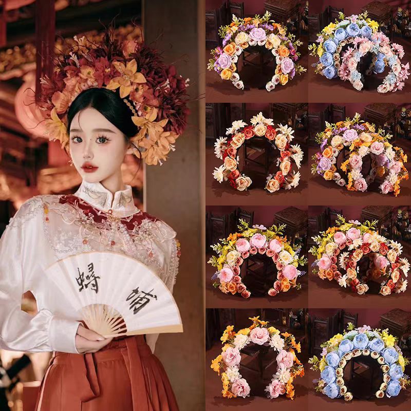 泉州浔埔簪花发箍成品绢花头饰民族风花环旗袍女新娘汉服配饰头箍