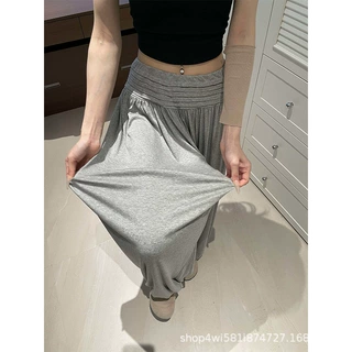 灰色束脚灯笼裤女夏薄款2026新款小个子慵懒风宽松垂感直筒花苞裤