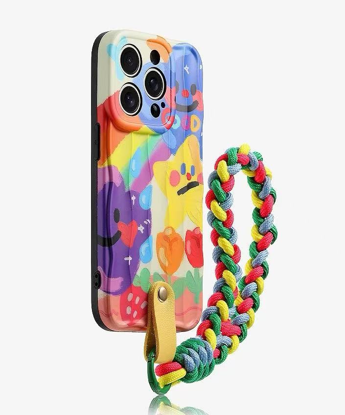Graffiti Rainbow Flower Adecuado para iPhone 16PROMAX Funda para teléfono móvil 14 Apple 15 Colgante de pato amarillo 13 Mujer 16