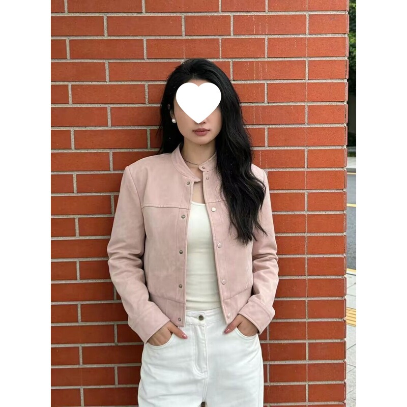 Korean Style Age-Reducing Pink Stand-Collar Short Jacket for Women 2026 New Early Spring Beautiful and Stylish Jacket Top Korean Style Age-Reducing Pink Stand-Collar Short Jacket for Women 2026 New Early Spring Beautiful and Stylish Jacket Top