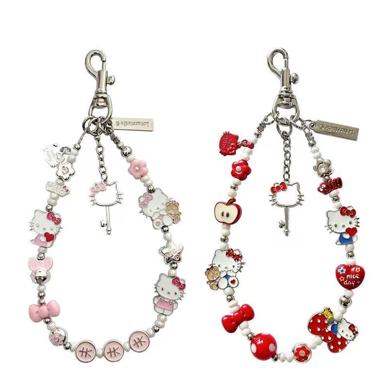 Cute Hello Kitty Cat Bracelet Metal Mobile Phone Chain Heavy-Duty Lanyard Set High Quality Universal Two-Color