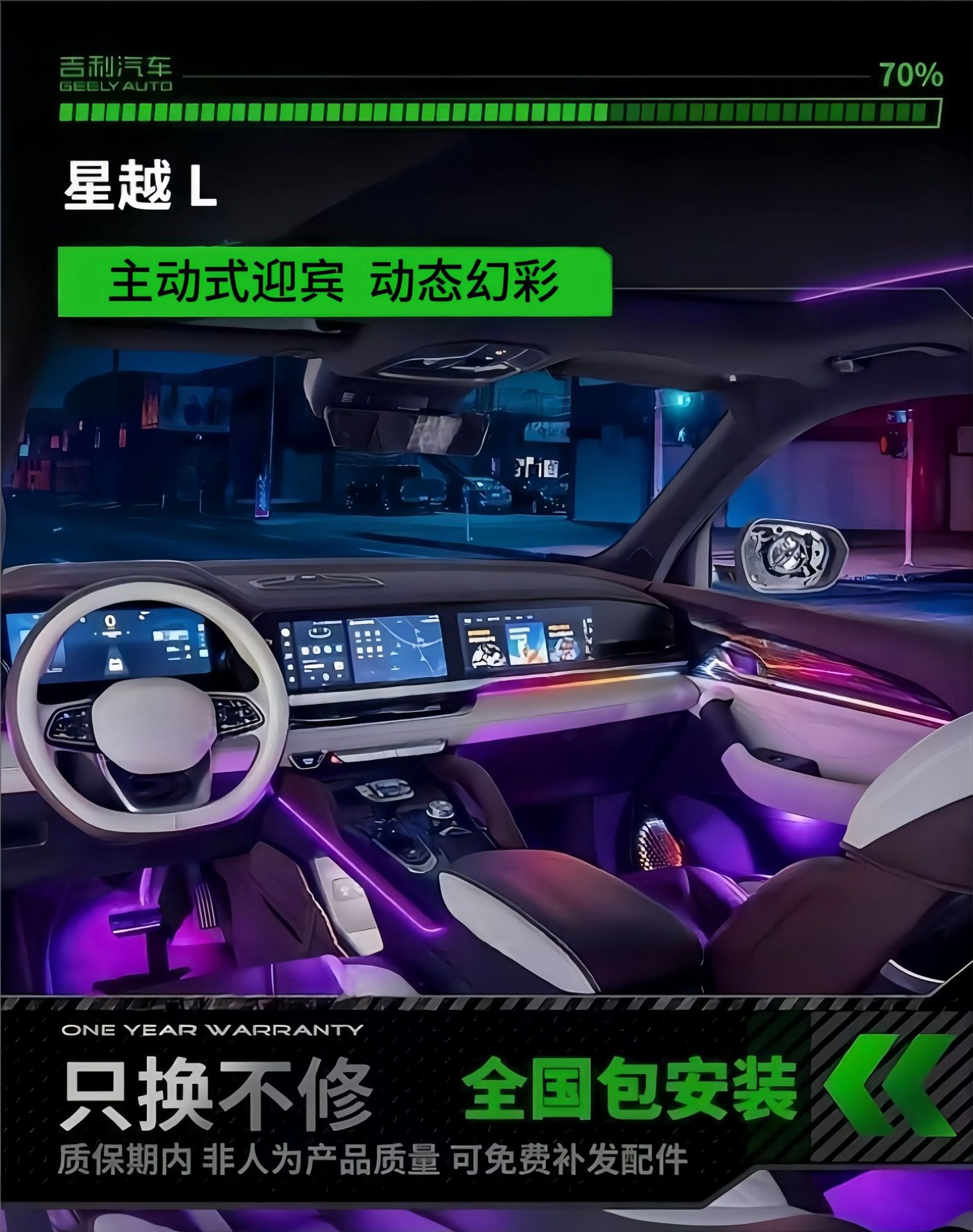 Geely ambient lighting: Xingrui, Xingyue L, Emgrand, Binyue, Boyue L, Binyue COOL, Borui, Haoyue L, Jiaji, ICON