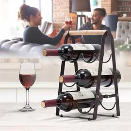 桌面红酒架葡萄酒收纳置物架创意铁木结合可折叠红酒架子