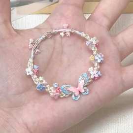 夏日编织绳蝴蝶手链女生甜美可爱高级感手绳2024新款学生闺蜜手饰