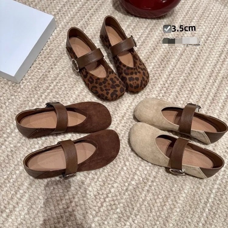 复古豹纹勃肯鞋女浅口芒果头单鞋女一字扣玛丽珍豆豆鞋芭蕾鞋秋季|undefined