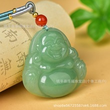 天然东陵玉佛公吊坠天然玉石挂件碧绿色弥勒佛金丝玉厂家批发