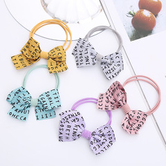 日韓時尚新款蝴蝶結字母皮筋高彈力基礎頭繩超仙女生發圈飾品批發