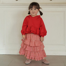 ANKRT 秋冬亲子装日系韩版女童圣诞洋装儿童花边红格子半身裙新年