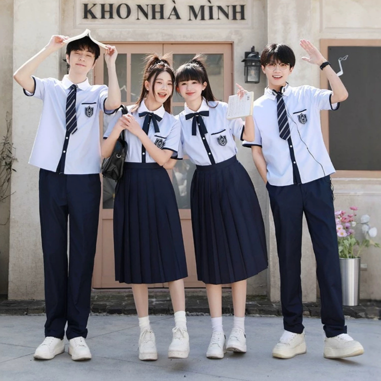 Graduation Class Uniforms College Style Short-Sleeved School Uniforms for Middle and High School Students for Poetry Recitation, Sports Day, and Choral Performances