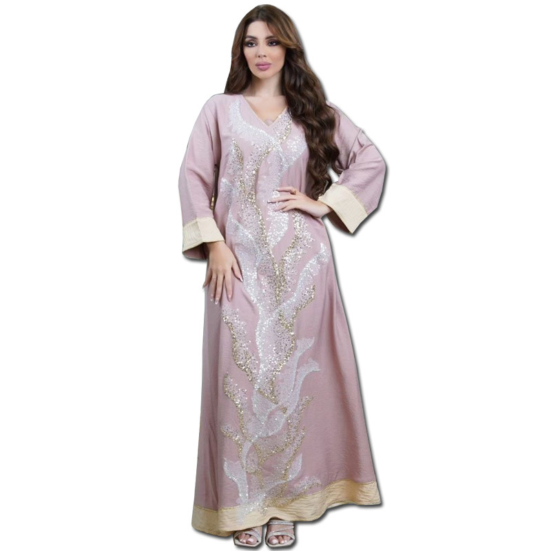 Ab330 Muslim Robe Sequin Embroider Fashion Abaya Middle East Women's Clothing Arab Clothing Home Leisure display picture 2