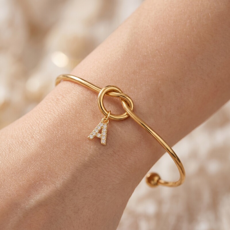 European and American New Fashion Light Luxury Gold Initial Letter Titanium Steel Bracelet Trendy Versatile Pendant Bracelet Jewelry Gift