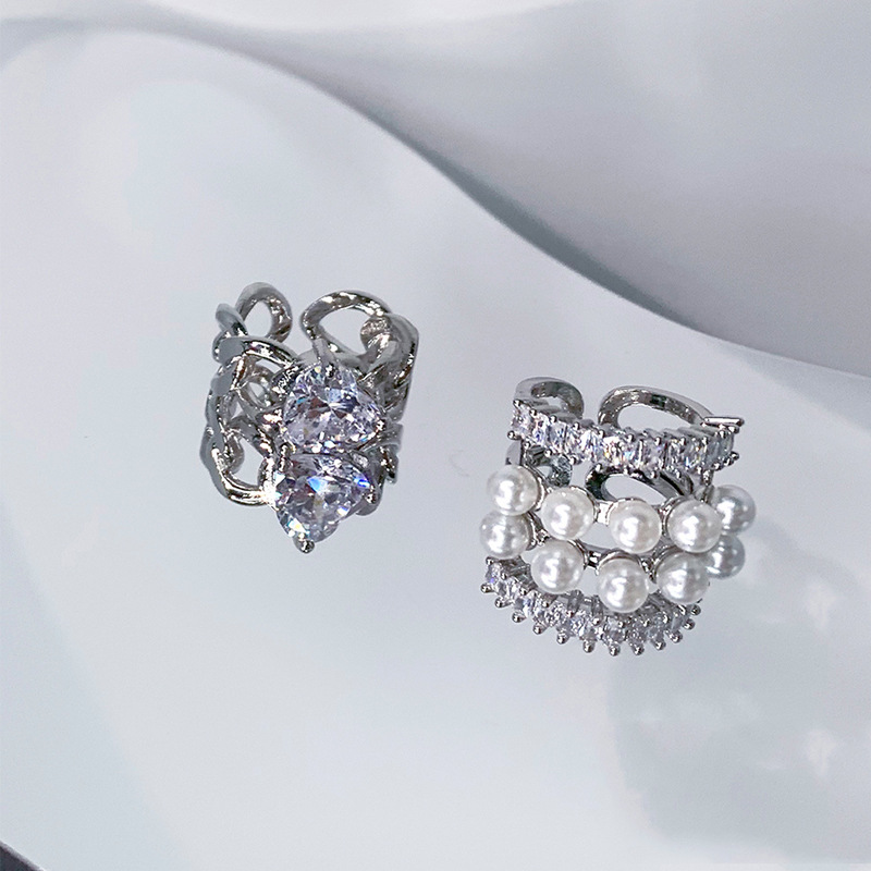 Fashion Heart Shape Copper Inlay Artificial Pearls Zircon Open Ring 1 Piece