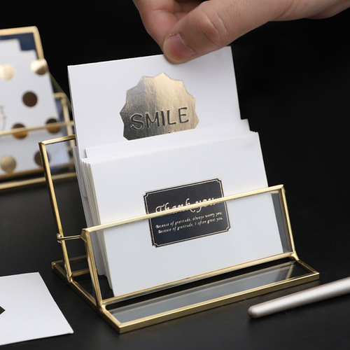 Desk Name Card Box Business Card Holder Desktop Metal Brass Personalized Glass Name Card Stand Creative Trade Show Gift