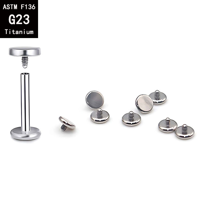 G23 Titanium External Thread Polished Flat-Bottom Curved Round Disc Ear Stud - F136 Titanium Alloy Lip Stud Implant Stud Body Piercing Jewelry detail image 9