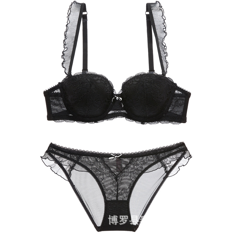 Fabricante de encaje europeo y americano sexy sujetador traje de las mujeres transpirable cómodo anillo de acero push up ropa interior pequeño pecho grande sujetador