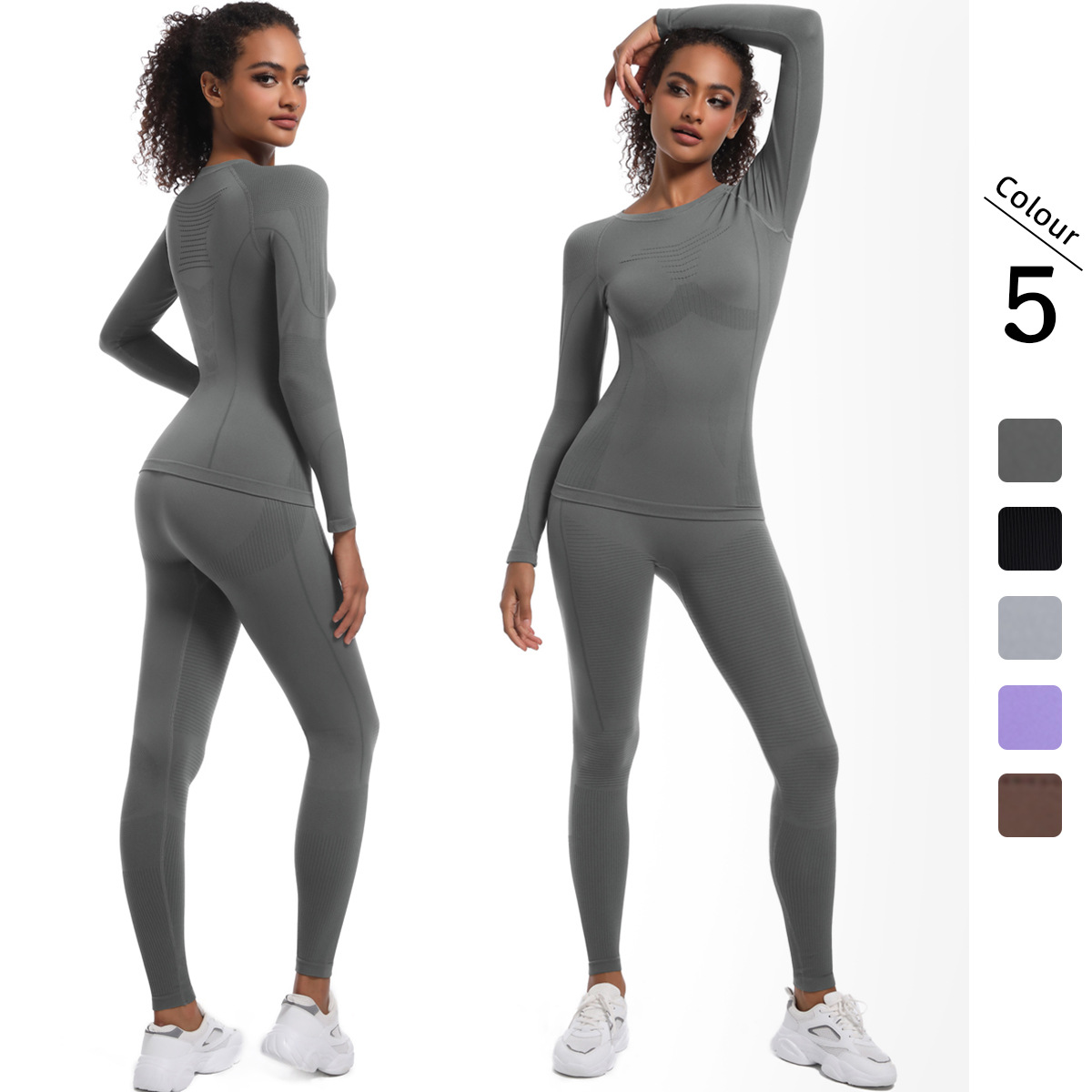New Seamless Tight High Waist Ski Shapewear Set Sports Running Cycling Long Sleeve Yoga Suit Women_voghion.com