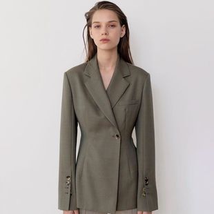 Elborn Waist Suit Women's Spring and Autumn New Jacket Profile Niche Design Wool Haute Couture Suit