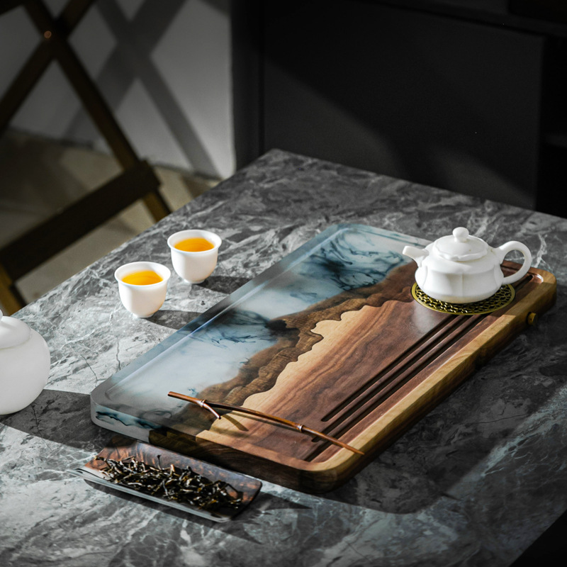 Bandeja de té drenaje del hogar pequeña bandeja de té juego de té Oficina simple ébano pequeña mesa de té de madera maciza bandeja de té