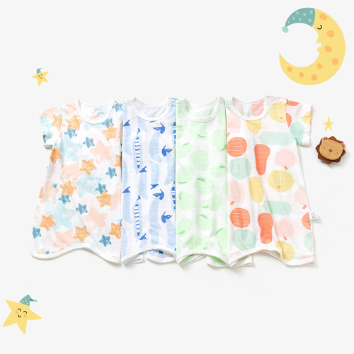 Hot Selling Boys and Girls Baby Pajamas Printed Infant Sleepwear Summer Thin Onesie Children's Air Conditioning Suit Sleep Dress Pure Cotton 