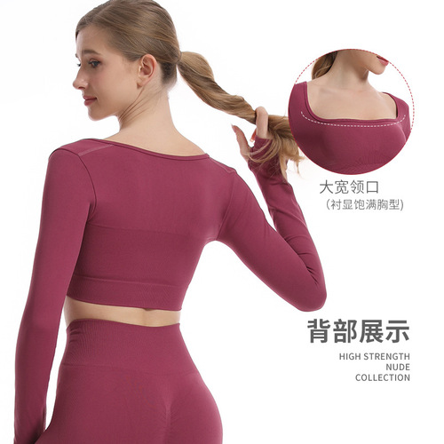 Cross-border outdoor yoga top with stand-up collar, long-sleeved yoga clothes, fitness innerwear fingerless yoga top, long sleeves