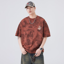 夏季新款美式扎染圆领短袖t恤2026年潮流新品宽松透气男款半袖衫