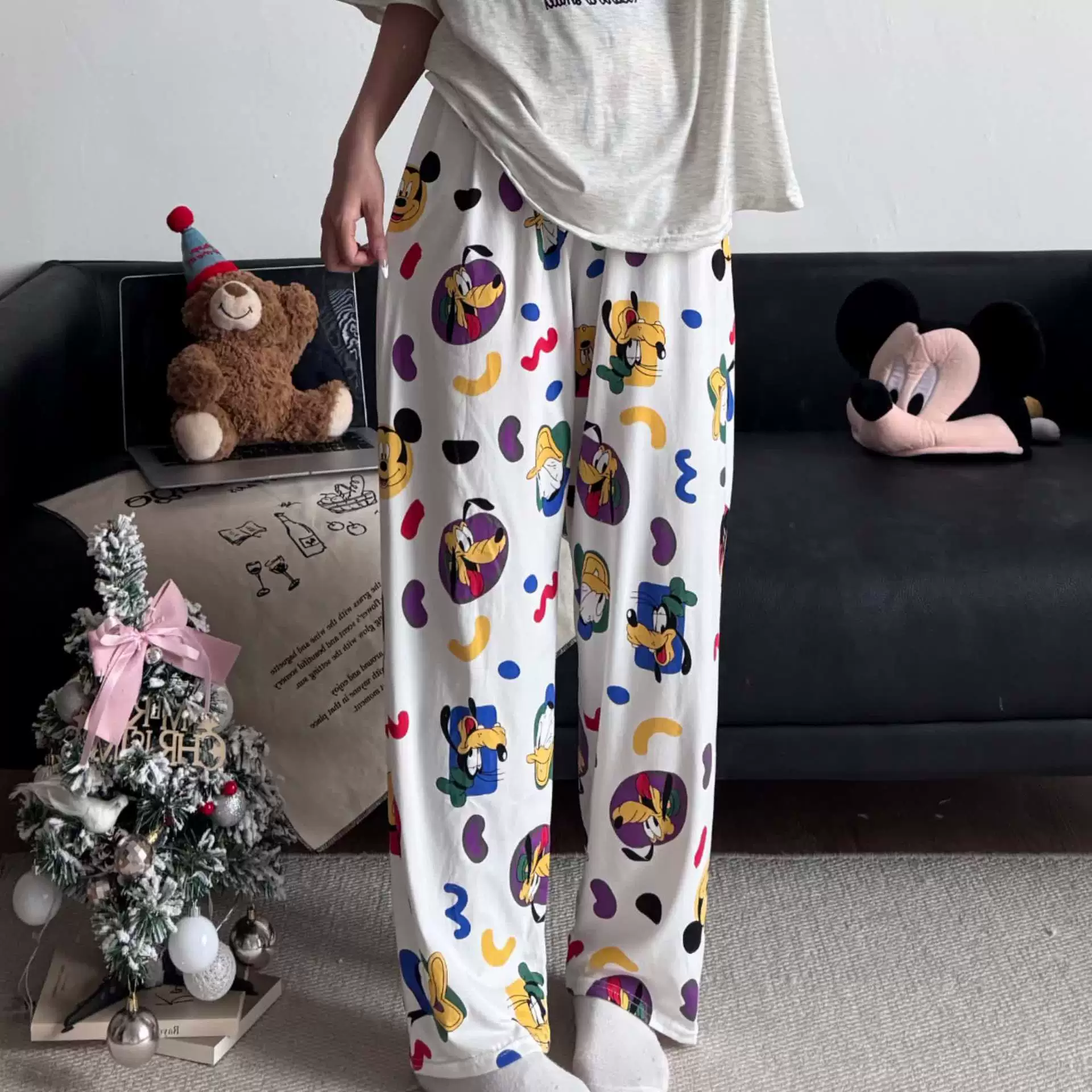Hello Kitty, мультяшные осенние штаны, оверсайз, высокая талия, свободный прямой крой