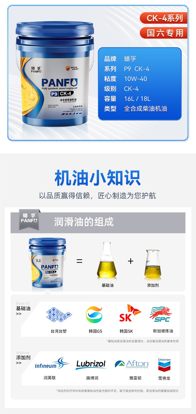Pangfu Genuine Diesel Engine Oil, Fully Synthetic Engine Oil for Micro-tiller, Truck, Forklift, Large 18-liter Container