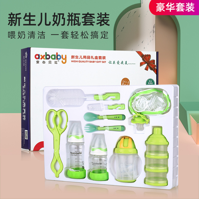 Newborn Baby Products Glass Bottle Set Gift Box Wide Caliber Breast Milk Solid Sense Silicone Small Anti-Flatation Nipple