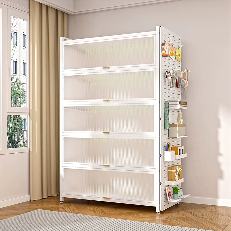 Бытовой книжный шкаф с дверью пылезащитный шкафчик для детей. Многослойные полки из железа.