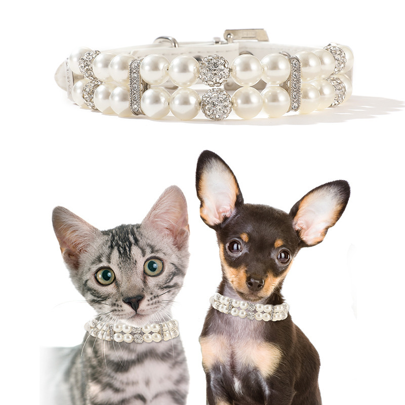 Zhous Pet Pearl Collar Traction Rope Neck Ring Cat Dog Necklace Jewelry Medium and Small Dog Dog Ring Neck