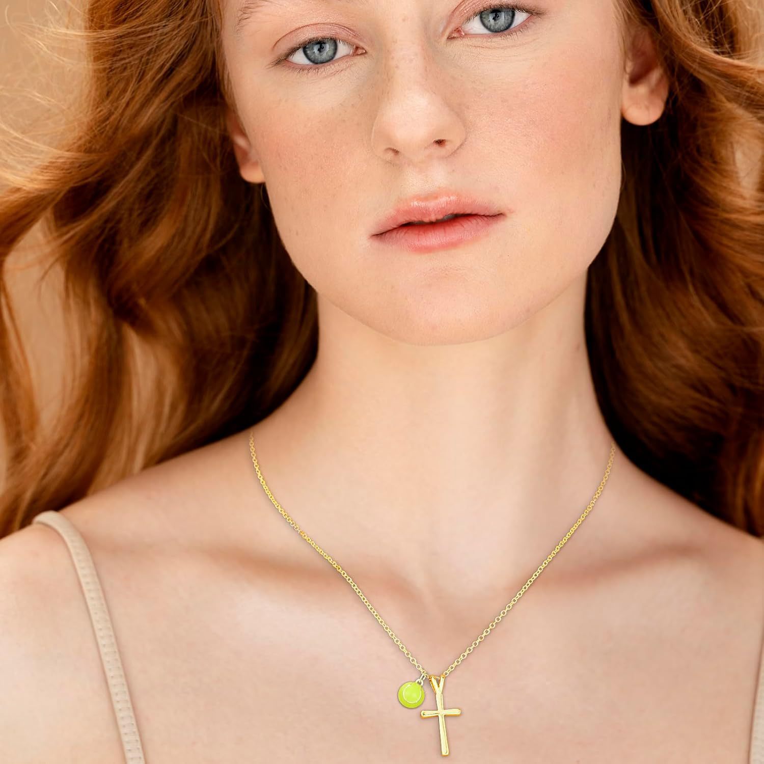 European and American Cross-Border Light Luxury Versatile Temperament Basketball Volleyball Sports Wind Electroplated Copper Cross Pendant Football Necklace for Women