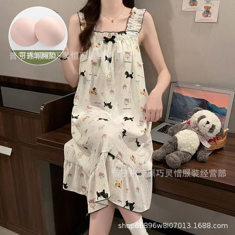 Pijama de cabina para mujeres polvo de cereza de verano algodón trenzado cojín de pecho pijama largo viento rojo de primavera y verano ropa para el hogar