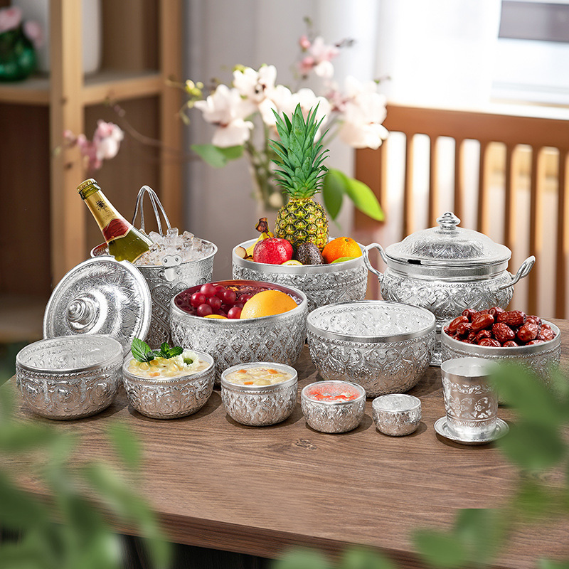 Thai Tin Bowl, Thai Specialty Tableware, Dai Silver Porridge Smoothie Dessert, High-Looking Fruit Salad Bowl