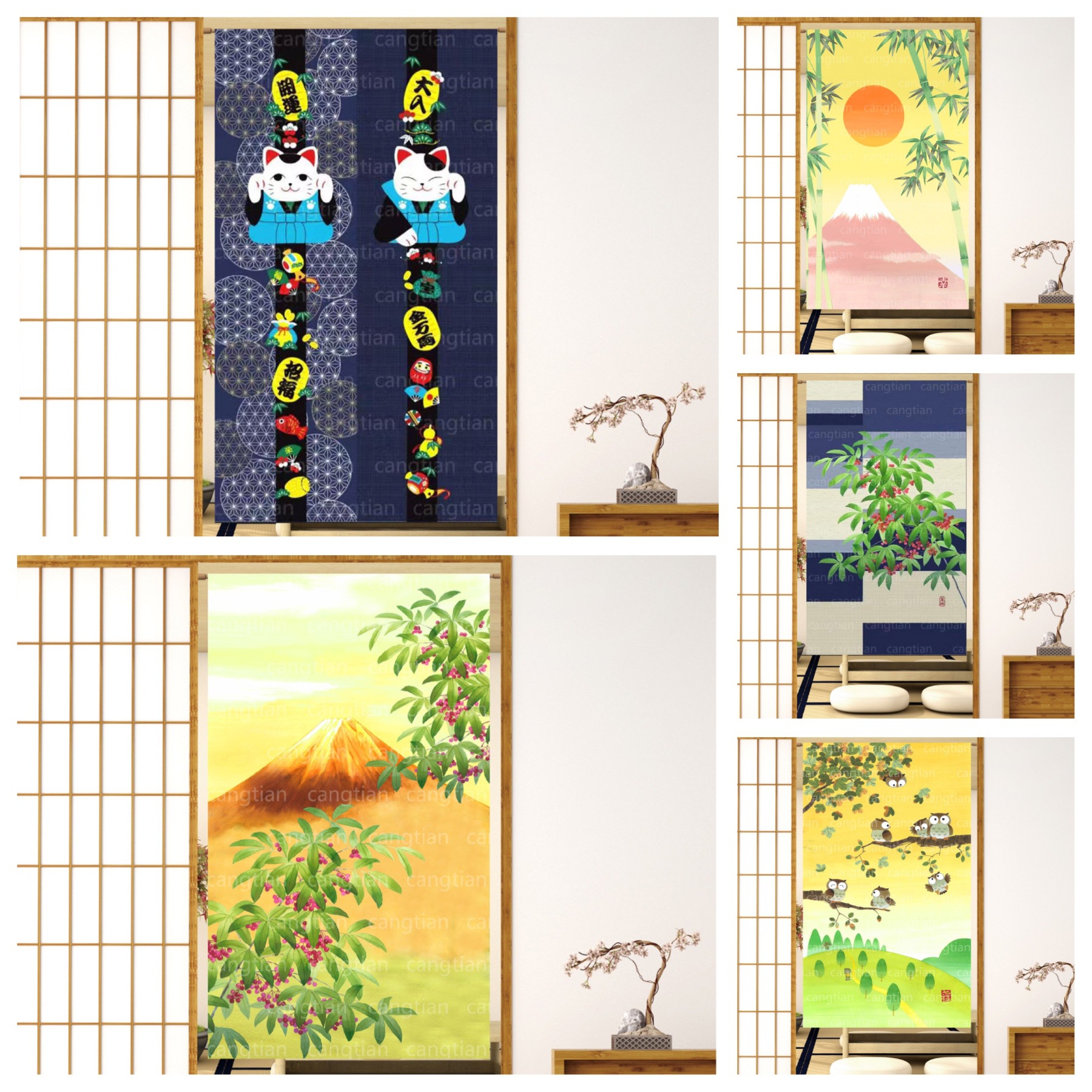 Japanese Door Curtain Coffee Curtain Flower Shape Multi-Shaped Kitchen Bathroom Entrance Cloakroom Telescopic Rod Simple Use